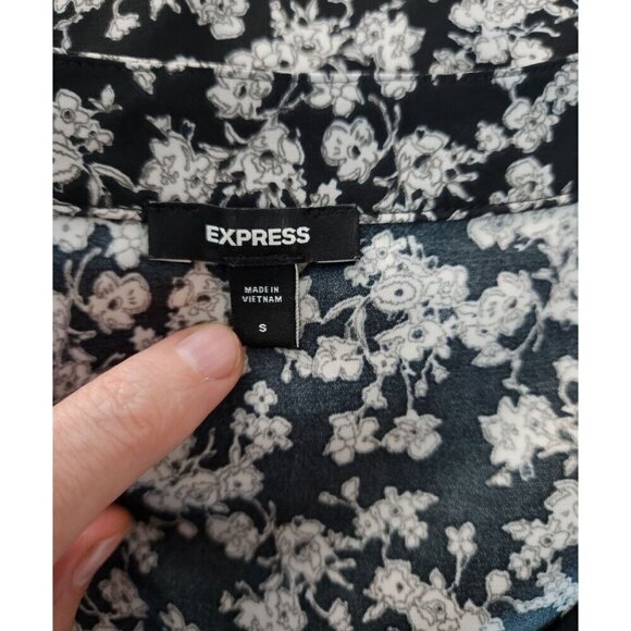 Express Long Sleeve Floral Top Black Small - Picture 3 of 4